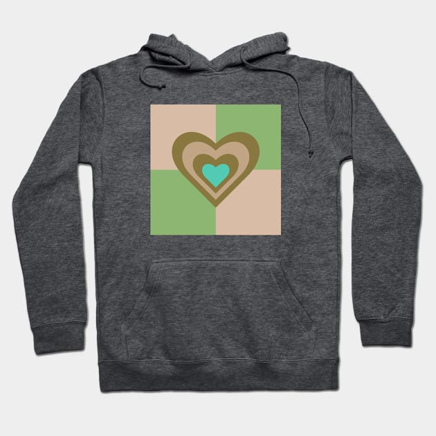 LOVE HEARTS CHECKERBOARD Retro Alt Valentines in Olive Sand Turquoise on Cream Green Geometric Grid - UnBlink Studio by Jackie Tahara Hoodie by UnBlink Studio by Jackie Tahara